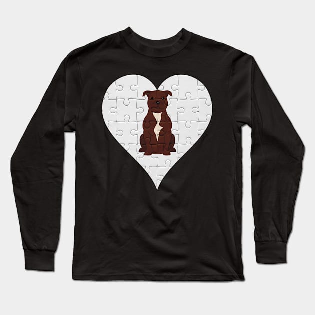 Staffordshire Bull Terrier Heart Jigsaw Pieces Design - Gift for Staffordshire Bull Terrier Lovers Long Sleeve T-Shirt by HarrietsDogGifts
